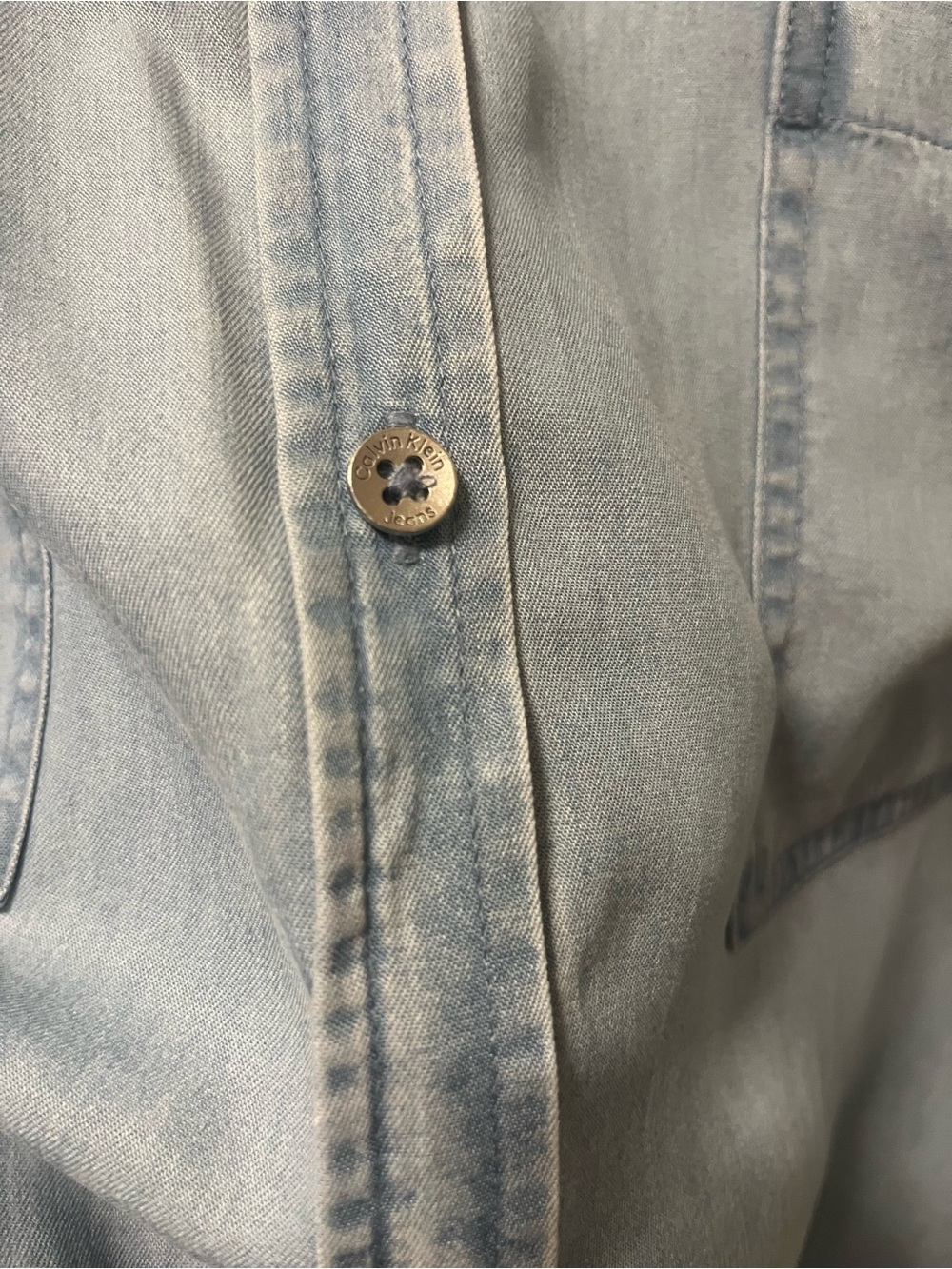 Calvin Klein Womens 2X Lt Wash Chambray Button Front Shirt Long Sleeve Oversized - Picture 6 of 7